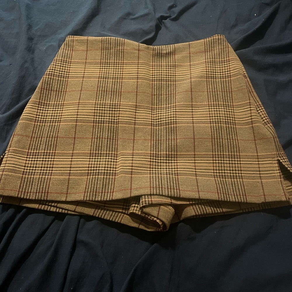 Express Plaid Mini Skirt - Brown and Tan